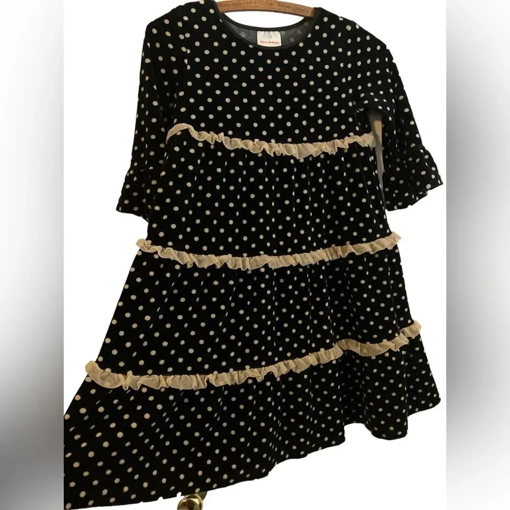 Hanna Andersson Velour Dress Size 8 Polka Dots Holiday Lace